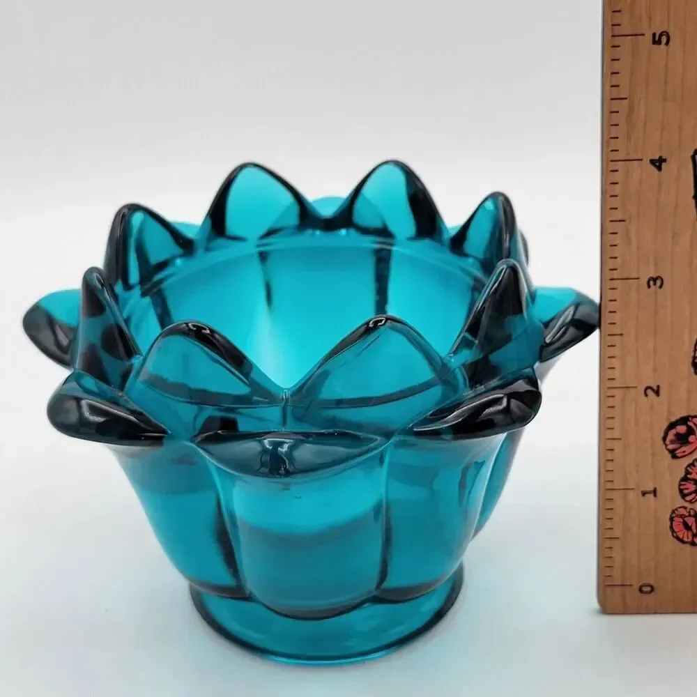Stunning & Rare Viking Teal Blue Art Glass Lotus Bowl / Candle Holder